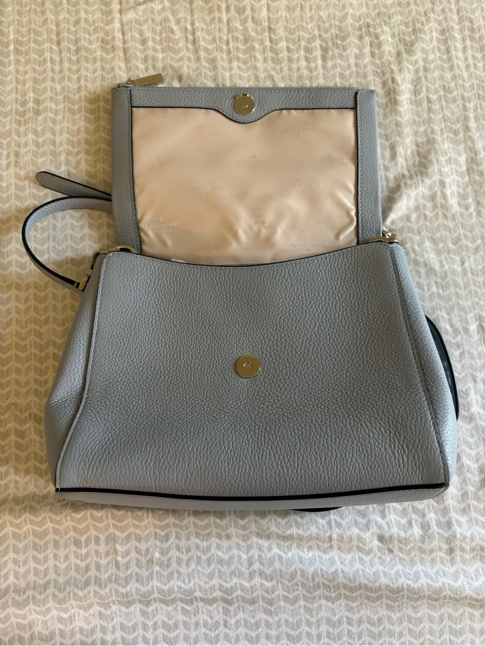 kate spade Light Gray Pebbled Leather Crossbody with Gold Logo